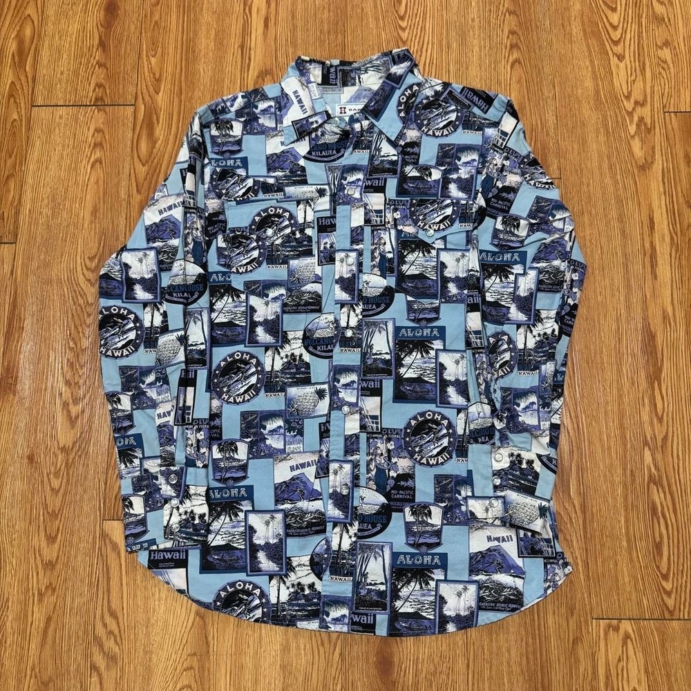 H Bar C Ranchwear Men's Button Up Shirt Large(?)  Aloha Hawaii Pearl Snap
